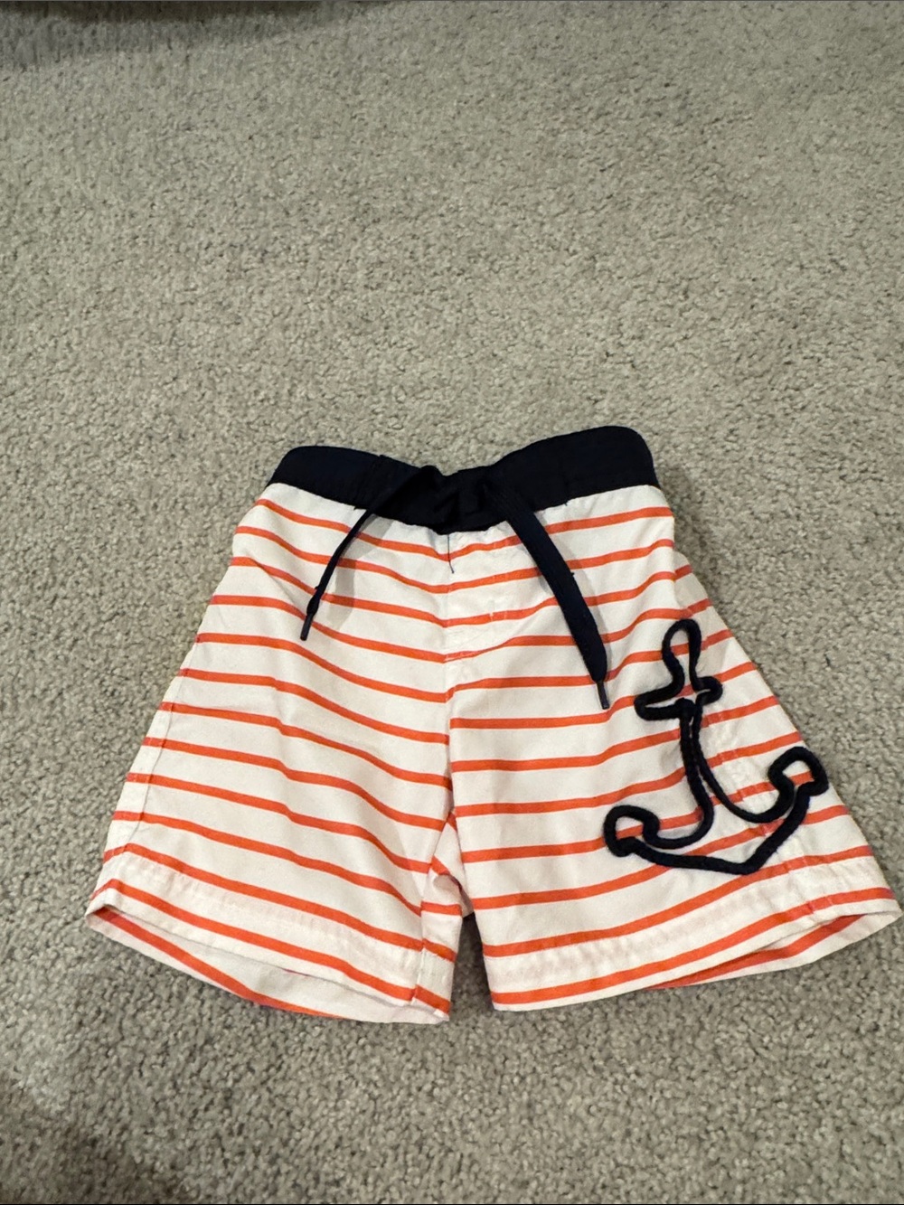 Janie and Jack Orange & White Striped Shorts with Navy Anchor